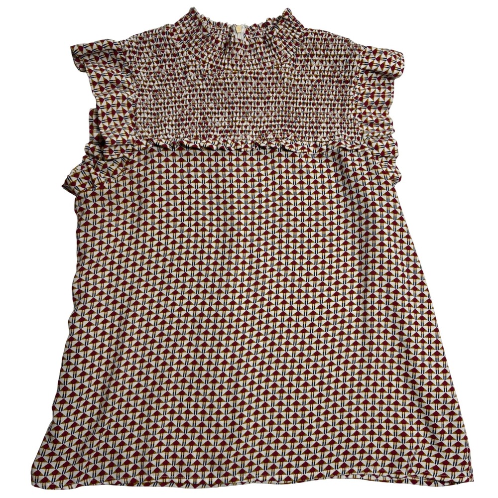 THML Sleeveless Top Women's Multicolor Excellent Smocked Ruffle Geometric Large